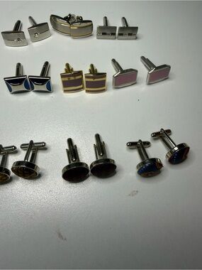 Mixed Enamel and Metal Men's Cufflink Set - Pink, Blue, Gold, Silver